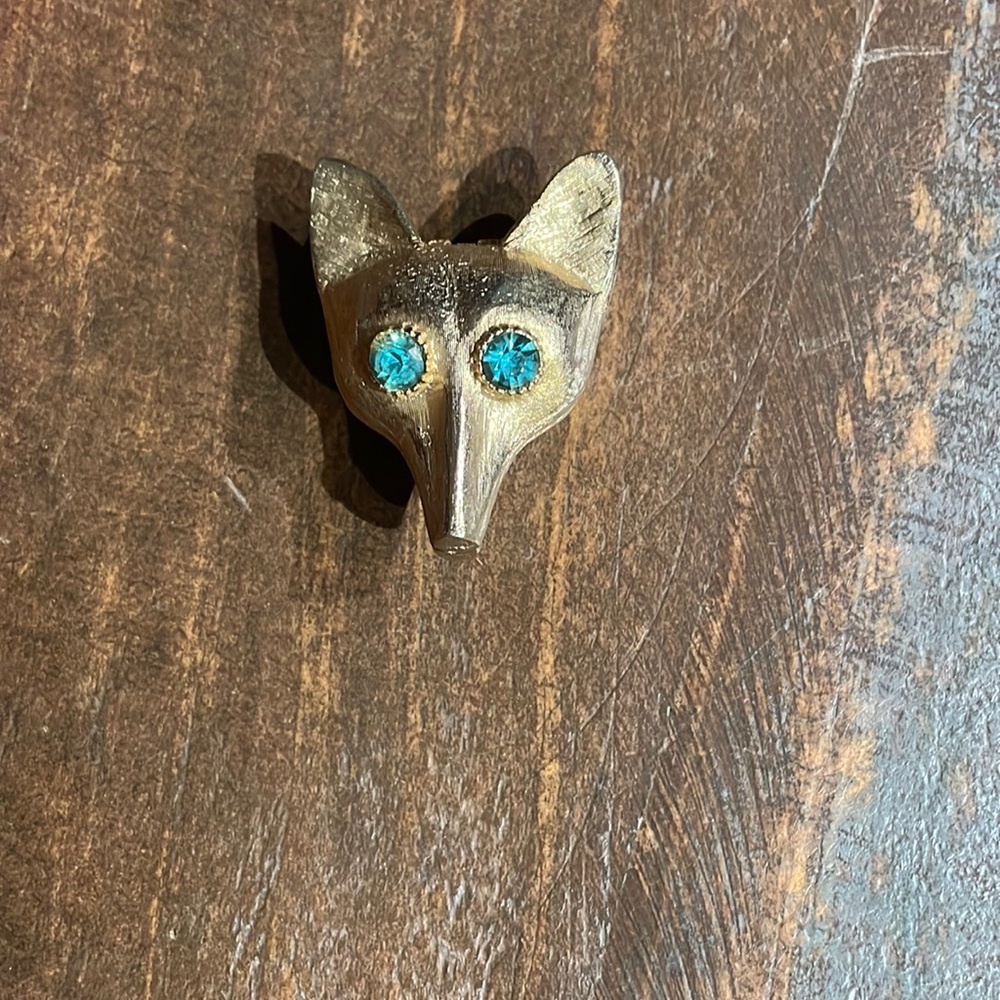 jackal or golden wolf pill box with aqua marine eyes two sided.